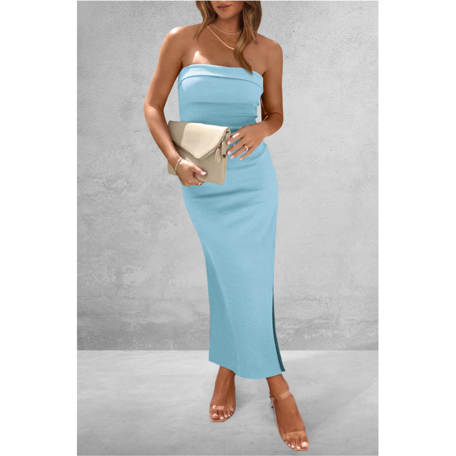 Slit Tube Midi Dress Pastel Blue / S Apparel and Accessories