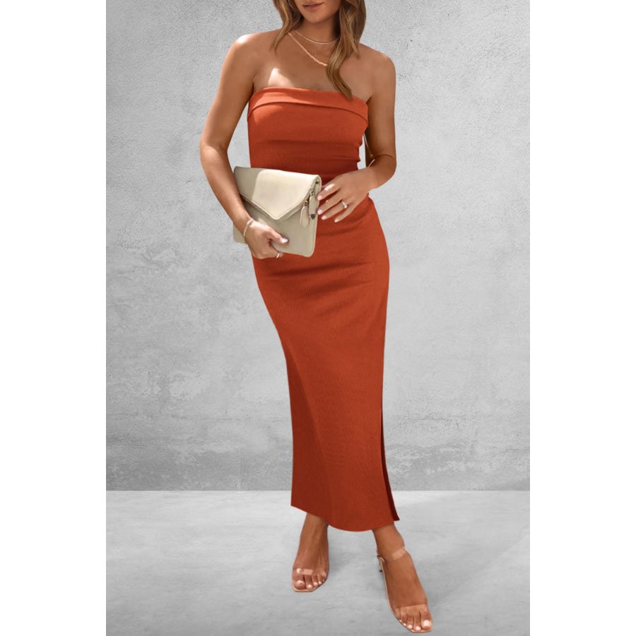 Slit Tube Midi Dress Terracotta / S Apparel and Accessories