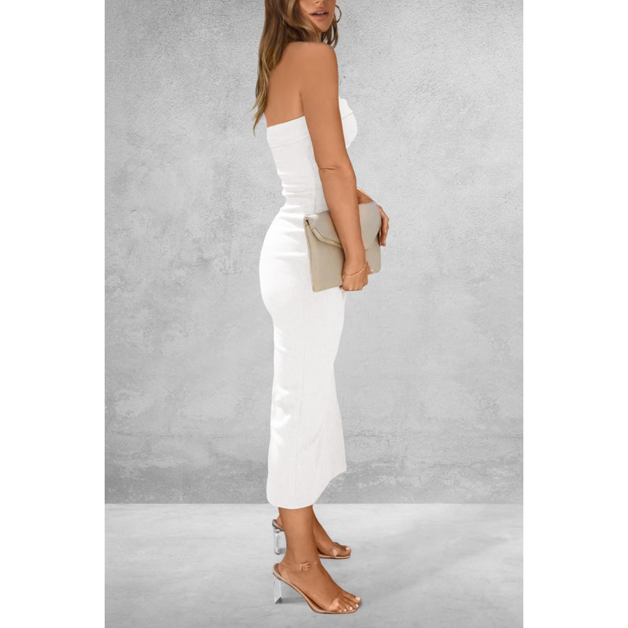 Slit Tube Midi Dress White / S Apparel and Accessories