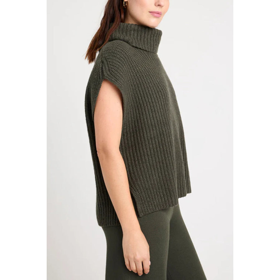 Slit Turtleneck Cap Sleeve Sweater Apparel and Accessories