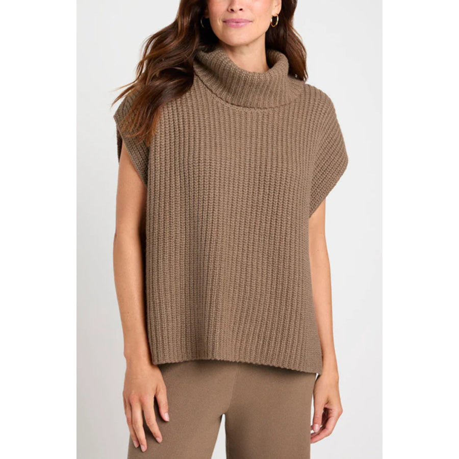 Slit Turtleneck Cap Sleeve Sweater Taupe / S Apparel and Accessories