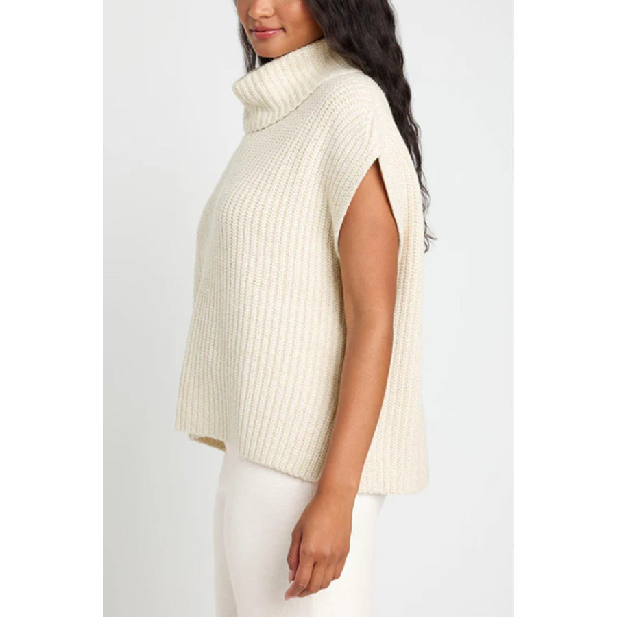 Slit Turtleneck Cap Sleeve Sweater Apparel and Accessories