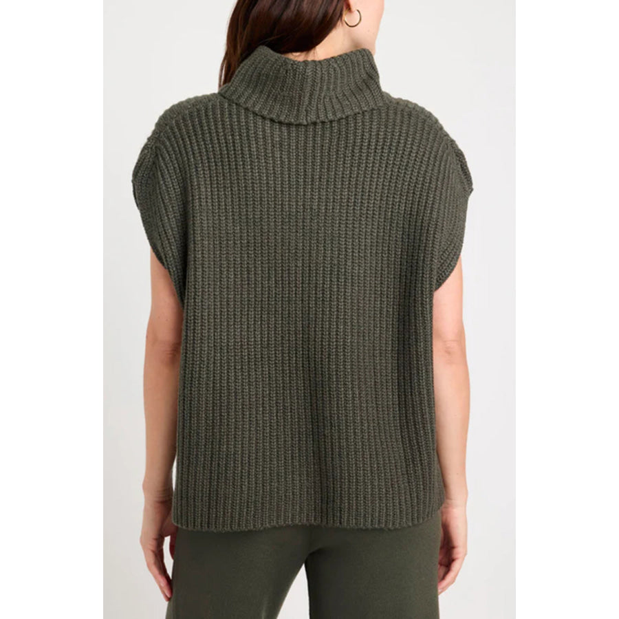 Slit Turtleneck Cap Sleeve Sweater Apparel and Accessories