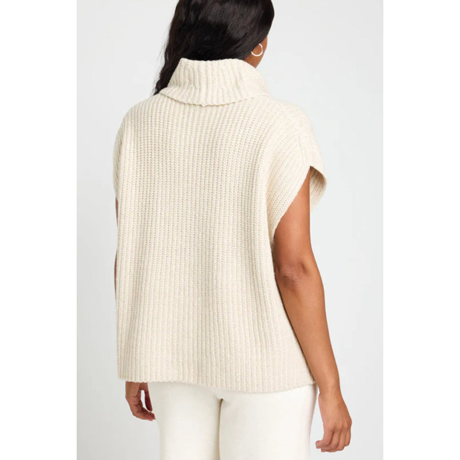 Slit Turtleneck Cap Sleeve Sweater Apparel and Accessories