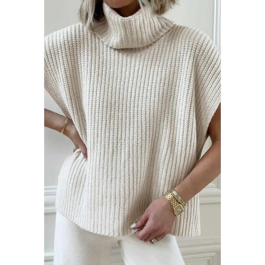 Slit Turtleneck Cap Sleeve Sweater Ivory / S Apparel and Accessories