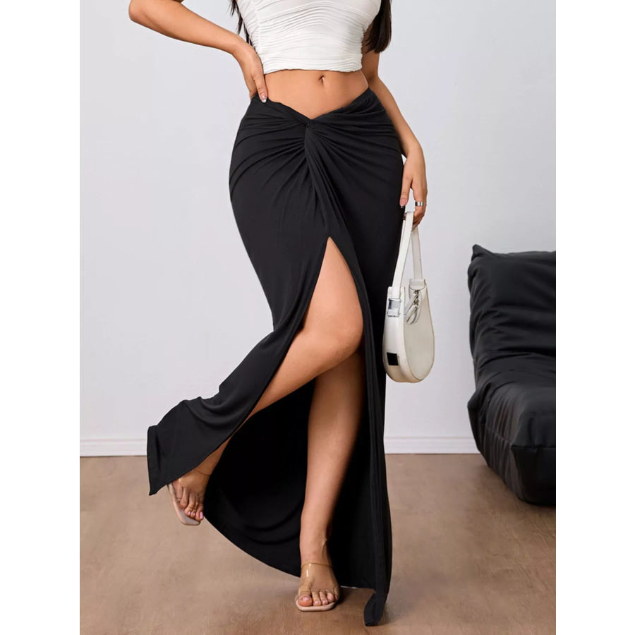 Slit Twist-Front Bodycon Maxi Skirt Apparel and Accessories