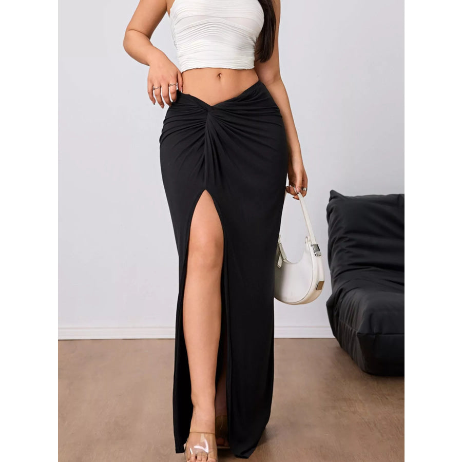 Slit Twist-Front Bodycon Maxi Skirt Apparel and Accessories