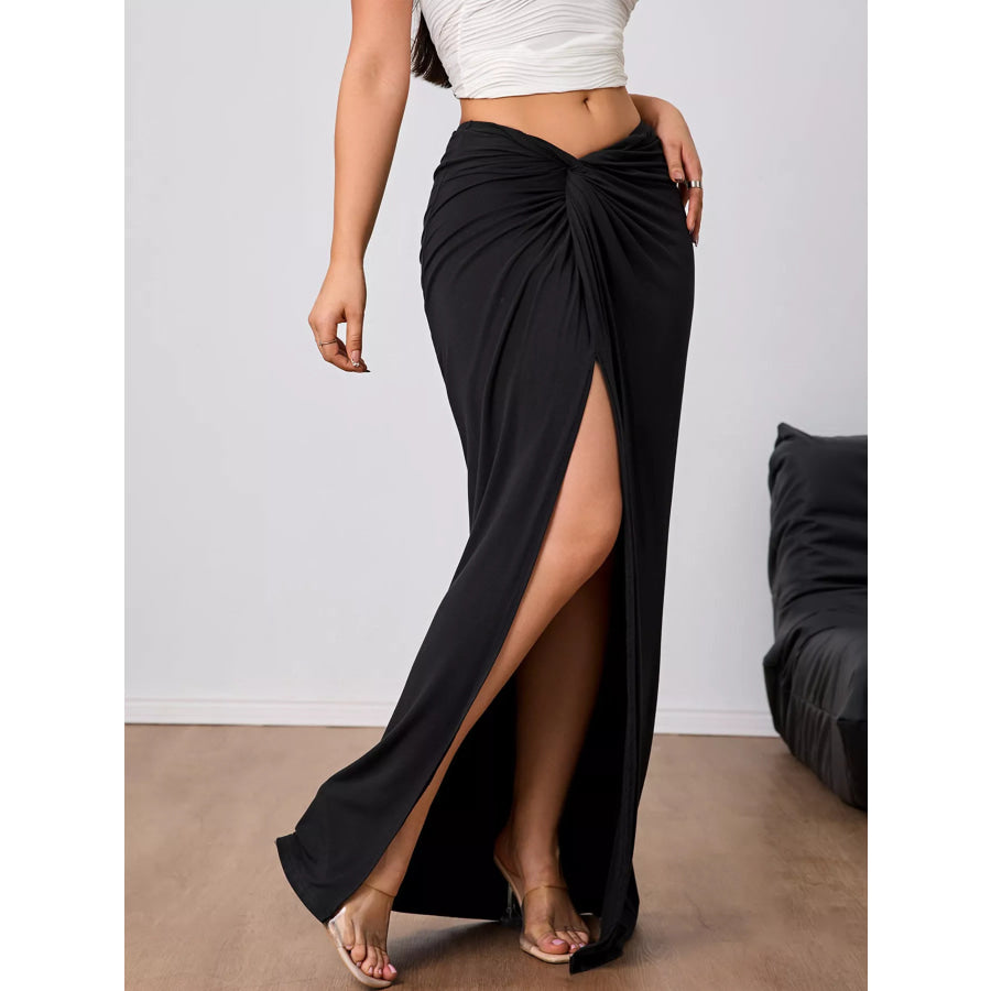 Slit Twist-Front Bodycon Maxi Skirt Black / S Apparel and Accessories