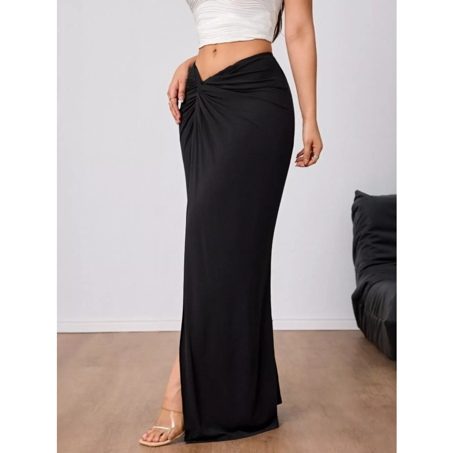 Slit Twist-Front Bodycon Maxi Skirt Black / S Apparel and Accessories