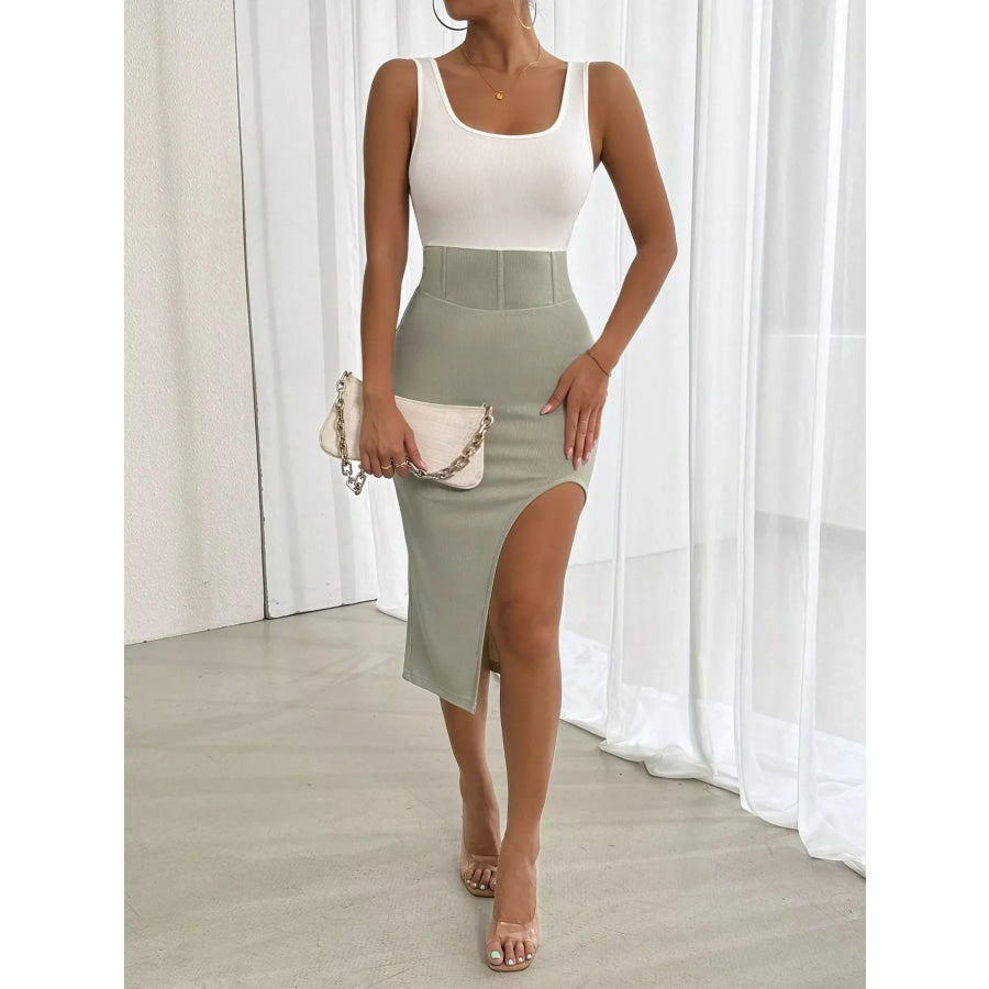 Slit Two-Tone Tank Dress Apparel and Accessories