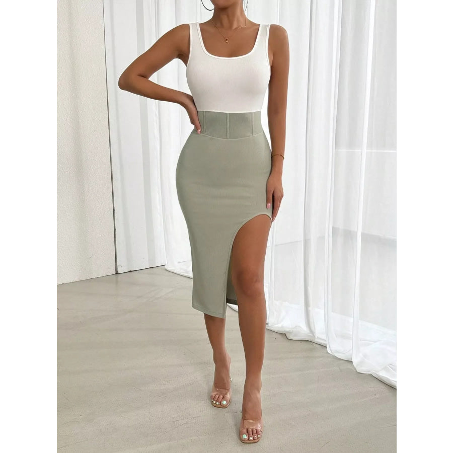 Slit Two-Tone Tank Dress Apparel and Accessories