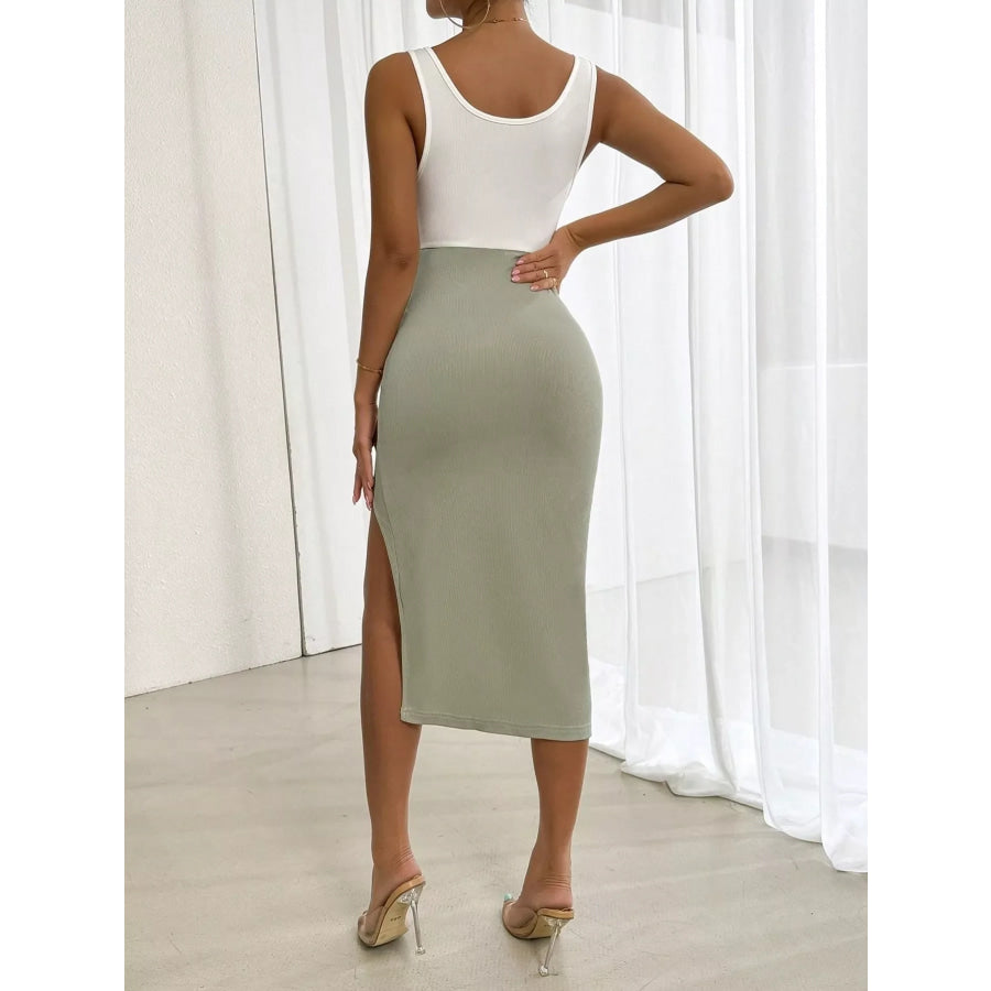 Slit Two-Tone Tank Dress Apparel and Accessories