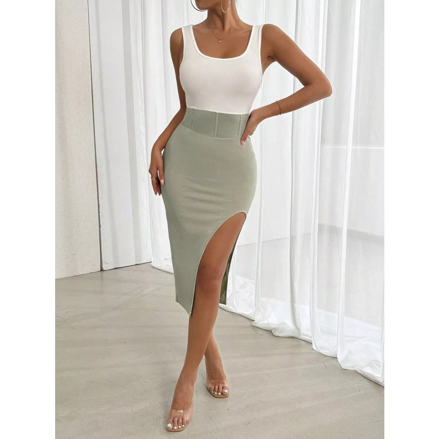 Slit Two-Tone Tank Dress White / S Apparel and Accessories