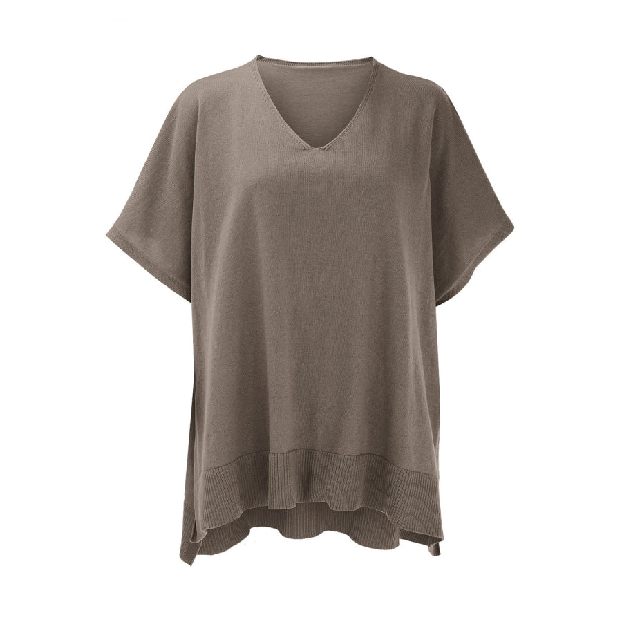 Slit V-Neck Half Sleeve Knit Top Apparel and Accessories