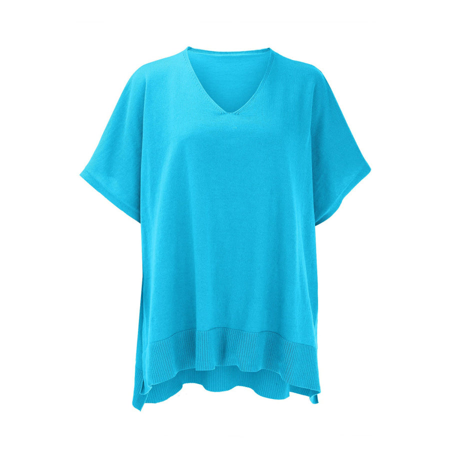 Slit V-Neck Half Sleeve Knit Top Apparel and Accessories