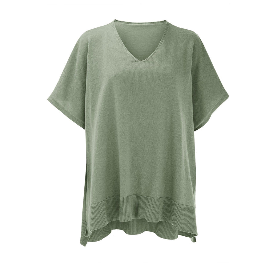 Slit V-Neck Half Sleeve Knit Top Apparel and Accessories