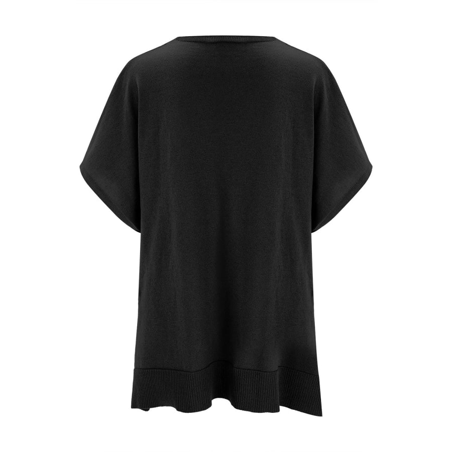 Slit V-Neck Half Sleeve Knit Top Apparel and Accessories