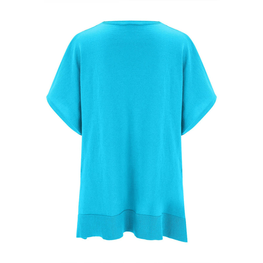 Slit V-Neck Half Sleeve Knit Top Apparel and Accessories