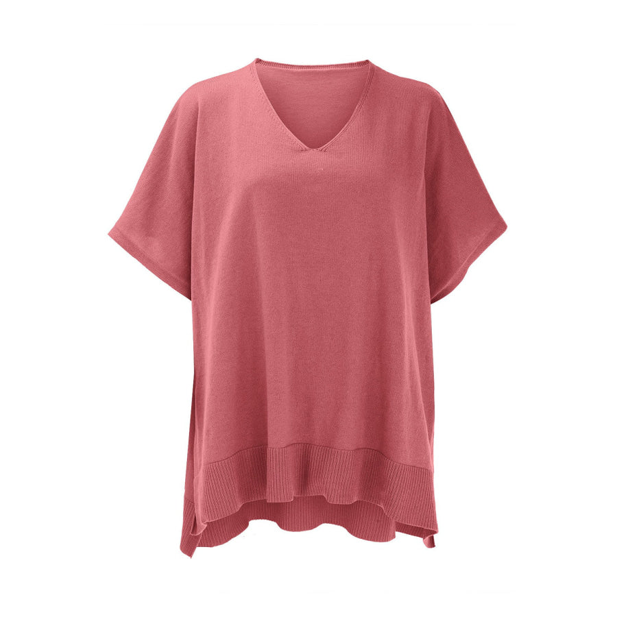 Slit V-Neck Half Sleeve Knit Top Apparel and Accessories