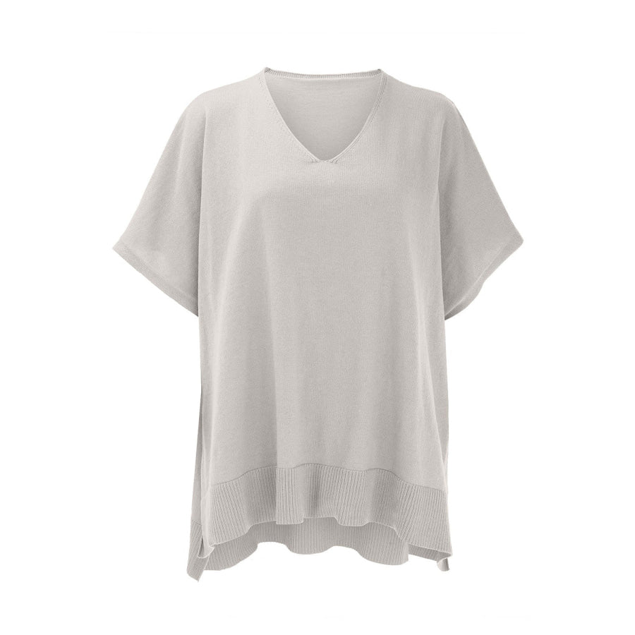 Slit V-Neck Half Sleeve Knit Top Apparel and Accessories