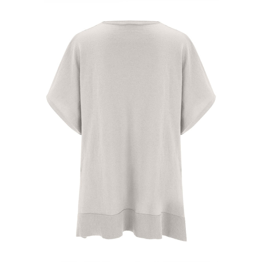 Slit V-Neck Half Sleeve Knit Top Apparel and Accessories