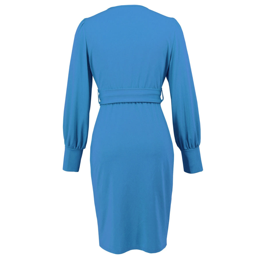 Slit V-Neck Long Sleeve Knee Length Dress Apparel and Accessories