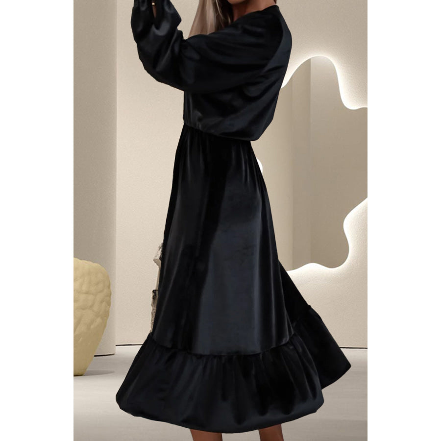 Slit V-Neck Long Sleeve Midi Dress Apparel and Accessories