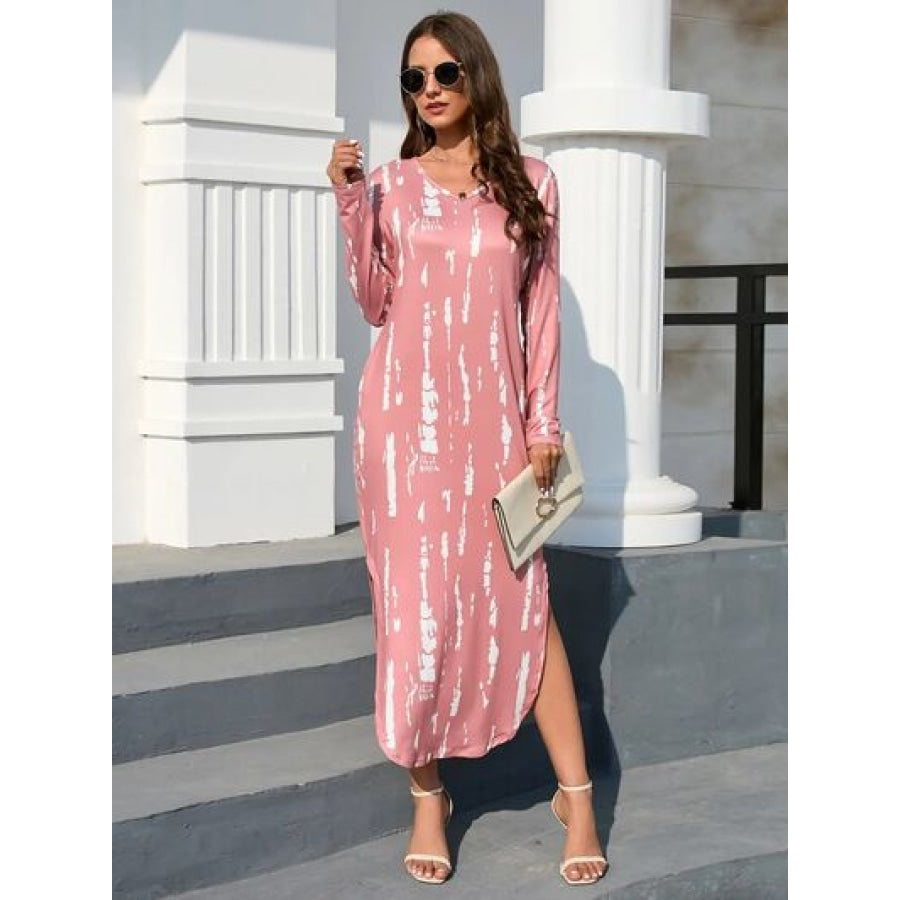 Slit V-Neck Long Sleeve Midi Dress Light Mauve / S Apparel and Accessories