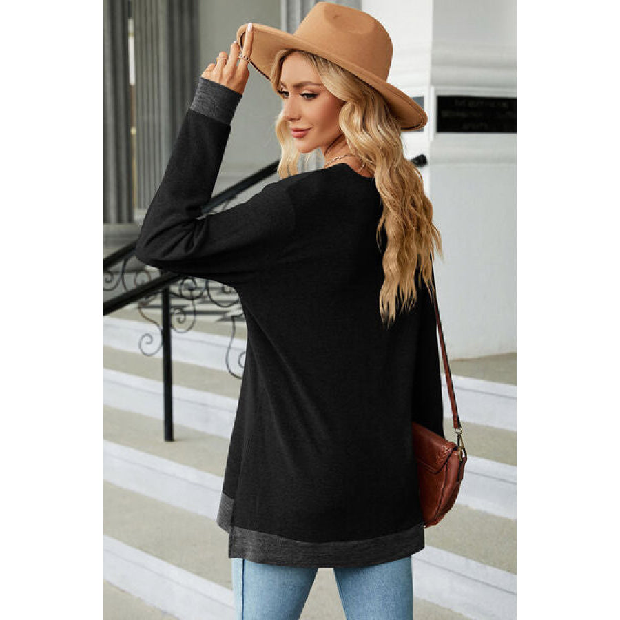 Slit V - Neck Long Sleeve T - Shirt Apparel and Accessories