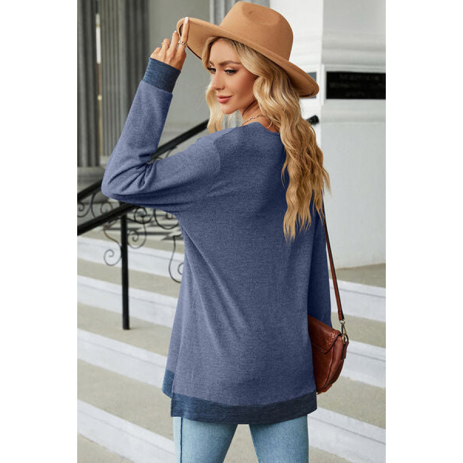 Slit V - Neck Long Sleeve T - Shirt Apparel and Accessories