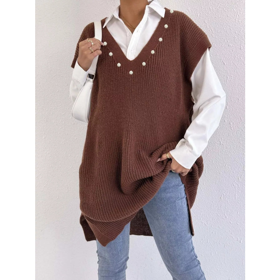 Slit V-Neck Sweater Dress Apparel and Accessories