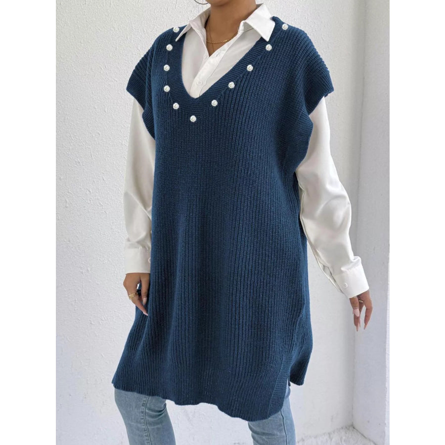 Slit V-Neck Sweater Dress Apparel and Accessories
