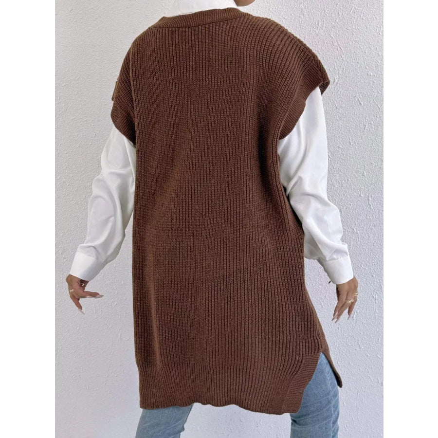 Slit V-Neck Sweater Dress Apparel and Accessories