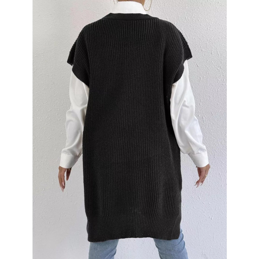 Slit V-Neck Sweater Dress Apparel and Accessories