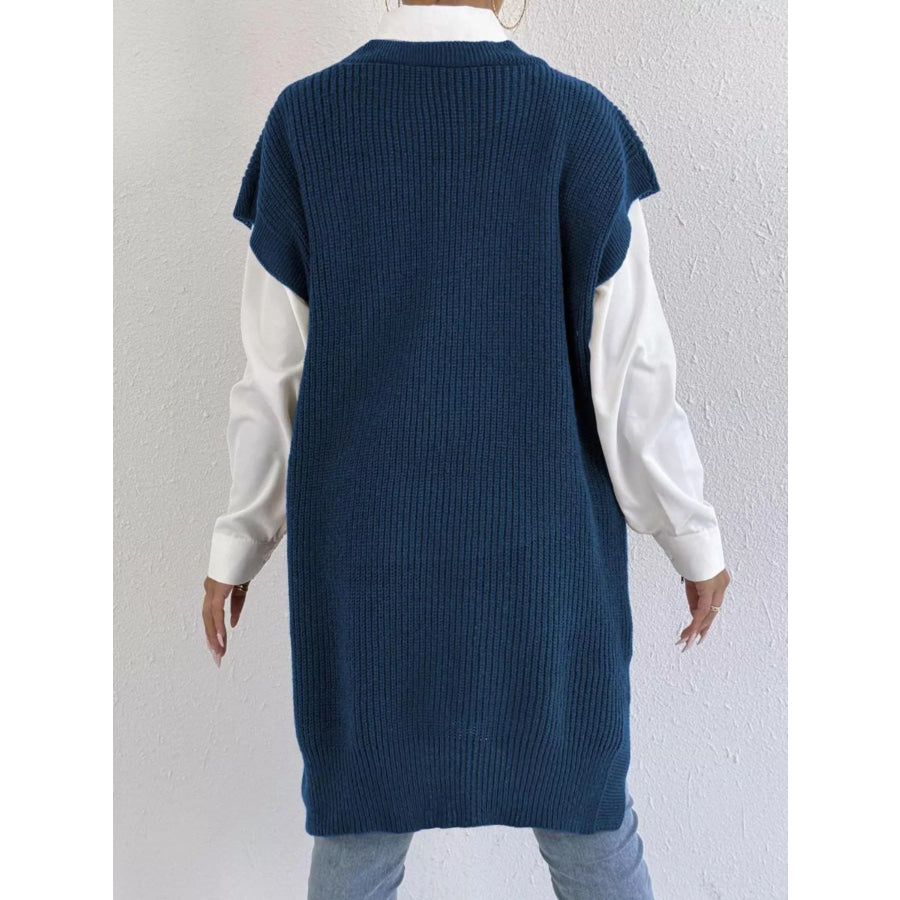 Slit V-Neck Sweater Dress Apparel and Accessories