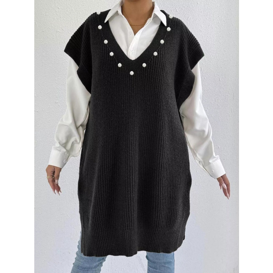 Slit V-Neck Sweater Dress Apparel and Accessories