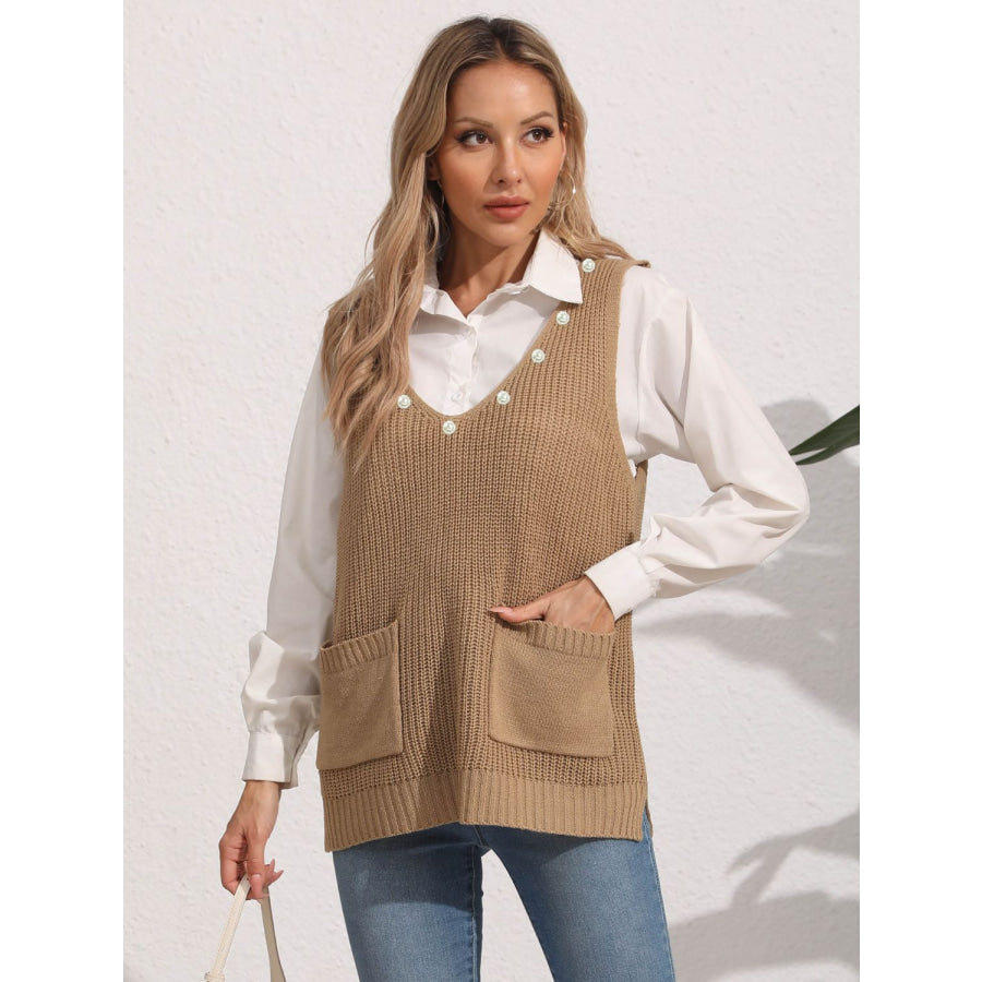 Slit V-Neck Sweater Vest Apparel and Accessories