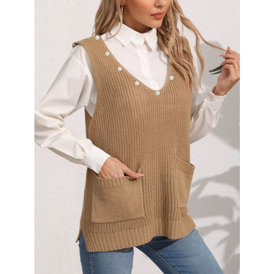 Slit V-Neck Sweater Vest Apparel and Accessories