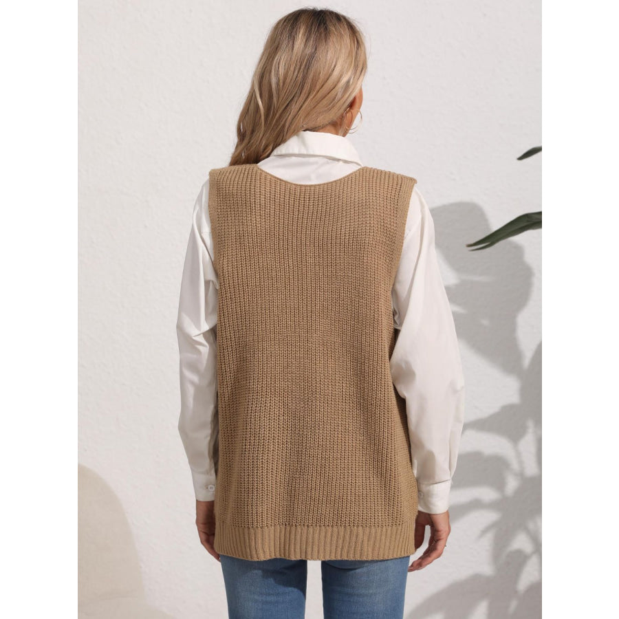 Slit V-Neck Sweater Vest Apparel and Accessories