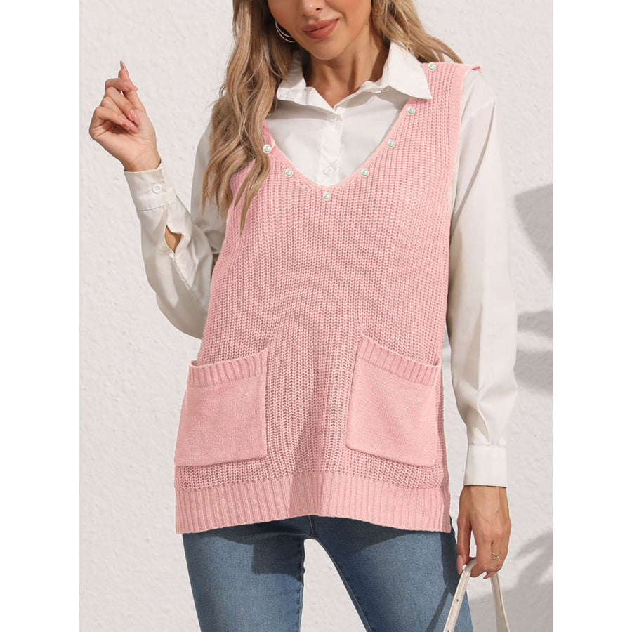 Slit V-Neck Sweater Vest Apparel and Accessories