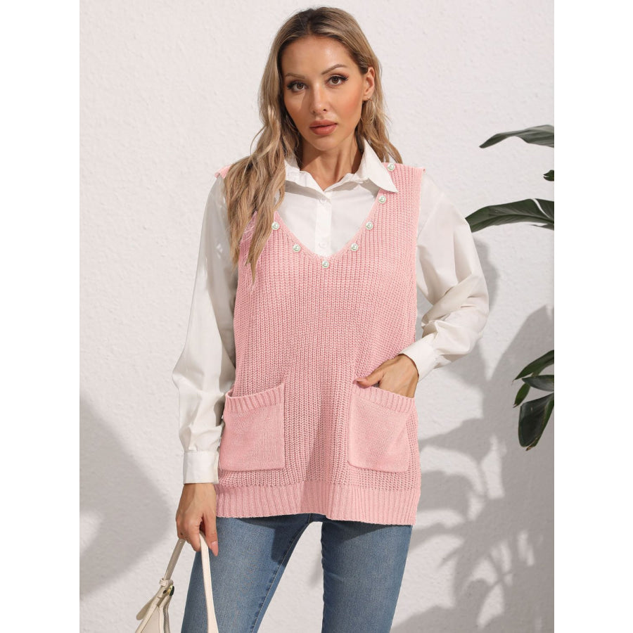 Slit V-Neck Sweater Vest Apparel and Accessories