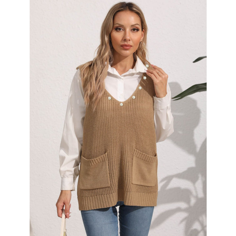 Slit V-Neck Sweater Vest Apparel and Accessories