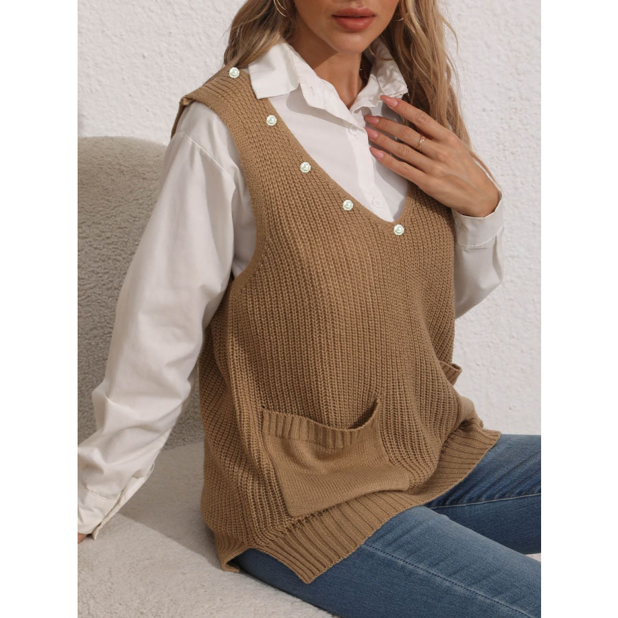 Slit V-Neck Sweater Vest Apparel and Accessories