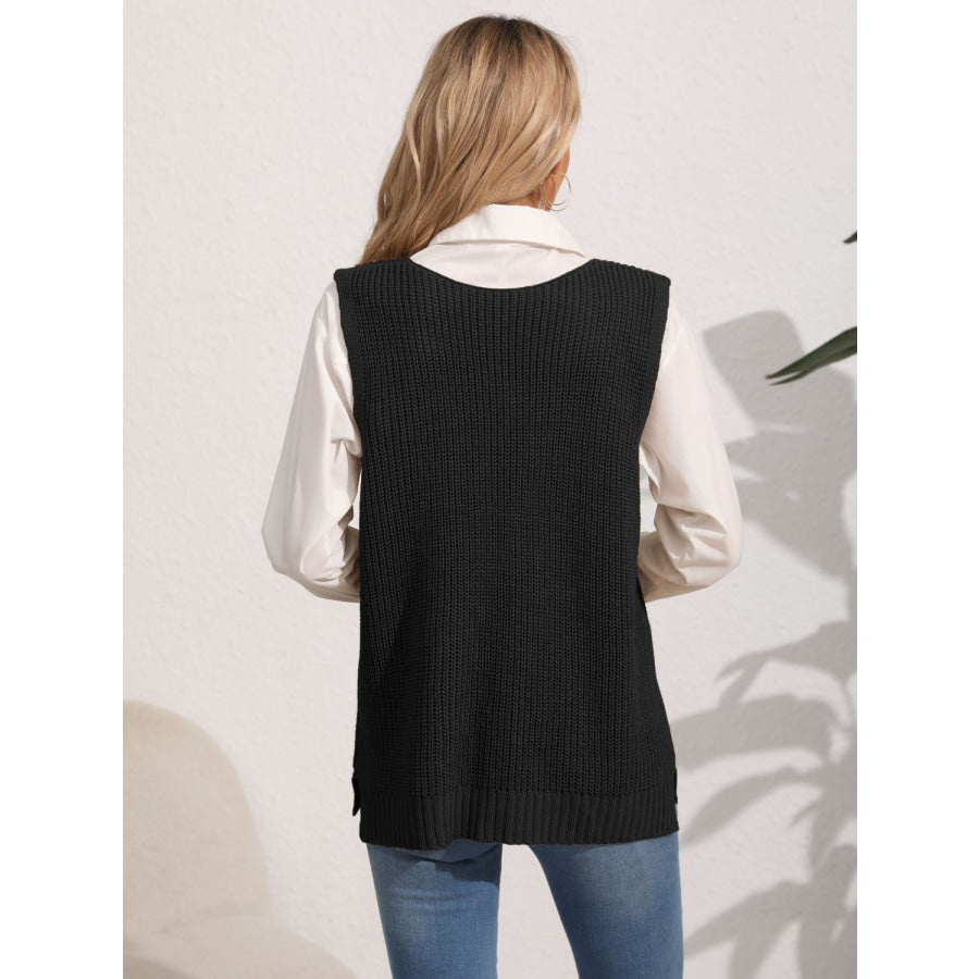 Slit V-Neck Sweater Vest Apparel and Accessories