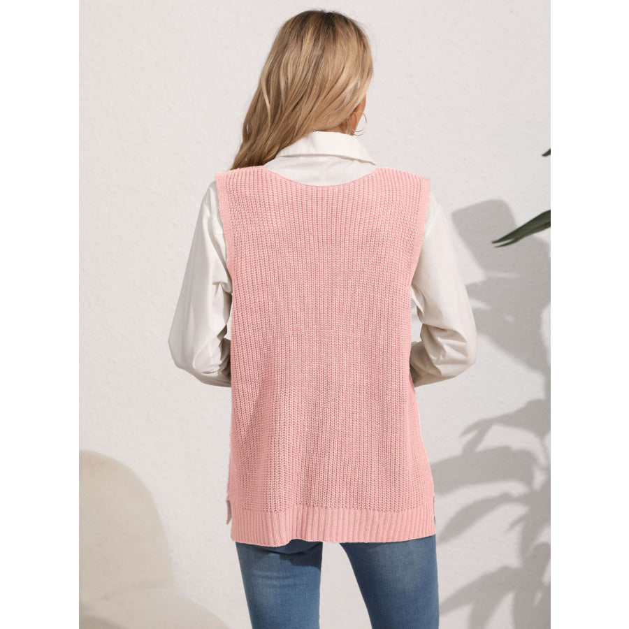 Slit V-Neck Sweater Vest Apparel and Accessories