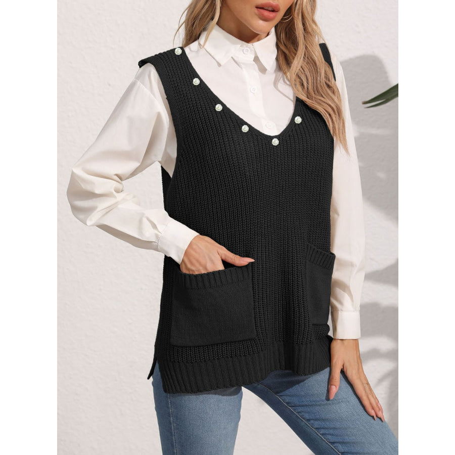 Slit V-Neck Sweater Vest Apparel and Accessories