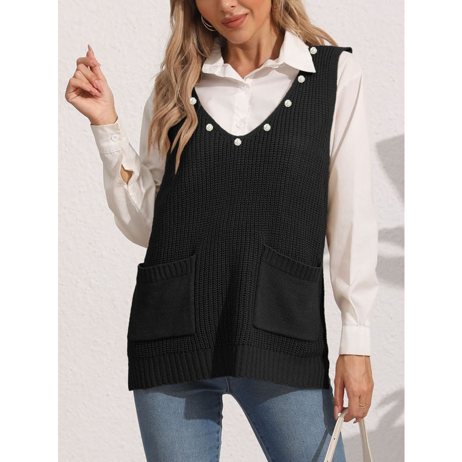 Slit V-Neck Sweater Vest Black / One Size Apparel and Accessories