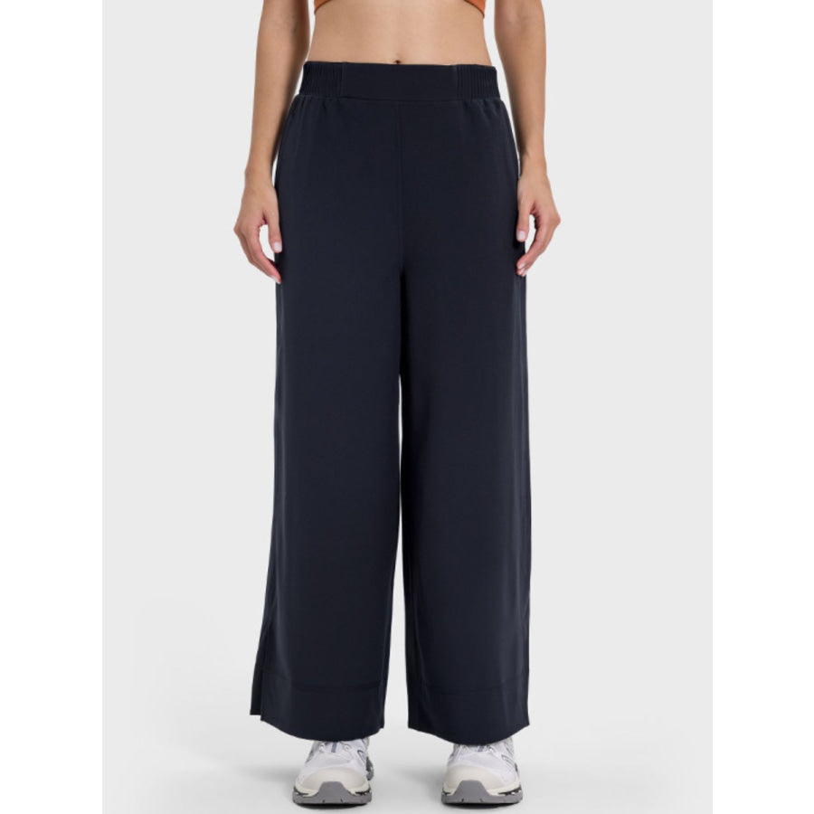 Slit Wide Leg Active Pants Black / 4 Apparel and Accessories