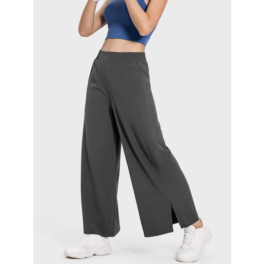 Slit Wide Leg Active Pants Dark Gray / 4 Apparel and Accessories