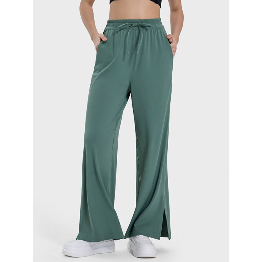 Slit Wide Leg Active Pants Dark Green / 4 Apparel and Accessories